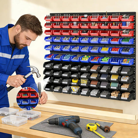 90 Piece Wall Mounted Plastic Storage Bins Organizer For Screws Nuts Bolts Nails Beads And Small Hardware Parts In Garage