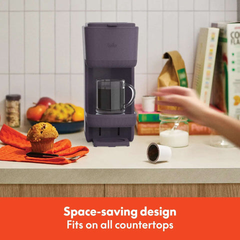 Single Serve Coffee Maker For K Cup And Ground Coffee, Removable Adjustable Drip Tray, Auto Shutoff, Plum Finish on kitchen counter