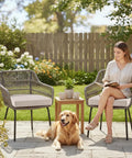 Set Of 2 Waterproof Outdoor Chair Cushions With Ties, beige, round corner, 17 x 16 x 2 inches, on patio chairs in garden setting