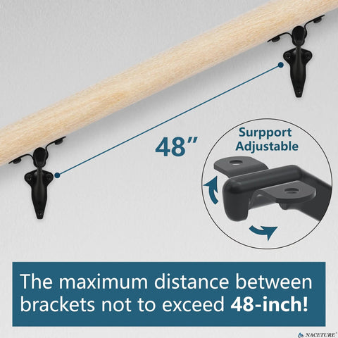 Sturdy 3 Inch Black Handrail Brackets for Stairs Six Pack Heavy Duty Indoor Outdoor Banister Support illustration 48 inch rule