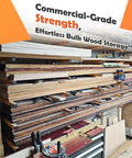 Heavy Duty Wood Organizer Lumber Rack Wall Mount Cantilever Shelves Tough As Nails 3 Level Holds Up To 600 Lbs Indoor Outdoor Garage Woodshop Workshop Storage Rack 4 Pack holding wood planks in a workshop