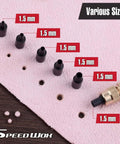Adjustable Leather Hole Punch Tool With Wood Handle And Six Drill Sizes 1.5mm 2mm 2.5mm 3mm 3.5mm 4mm in action on leather