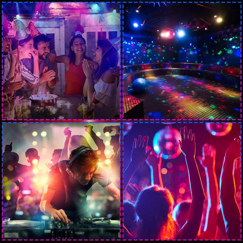 Party scenes with Six Pack Disco Ball Party Lights RGB DJ Strobe Light With Remote Control for vibrant celebrations.