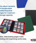 9-Pocket LX Top Loader Binder in Black Leatherette with open red binder displaying card collection, archival-safe pages