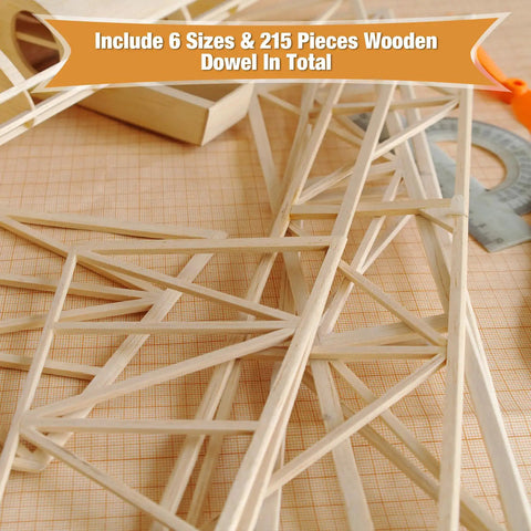 Top Shelf Essentials For 215 Assorted Balsa Wood Sticks And Wooden Dowel Rods One Eighth To Half Inch Round Unfinished Craft Strips.