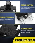 Details of 5 Pack Thermal Circuit Breaker Kit With 5A 10A 15A 20A 30A Ratings, 125 To 250V AC And 65V DC, Push Button Manual Reset Waterproof.