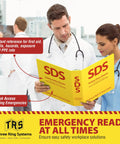 Doctors reviewing bright yellow OSHA Compliant SDS Binder 2 Inch Heavy Duty MSDS Binder Bilingual English Spanish Holds 400 Sheets