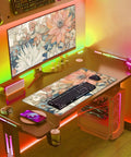 Large Boho Floral Desk Pad 31.5 By 15.7 Inches With Non Slip Rubber Base For Gaming Mouse Keyboard And Laptop Extended Desk Mat For Home Office Decor With Japanese Floral Aesthetic installed on desk