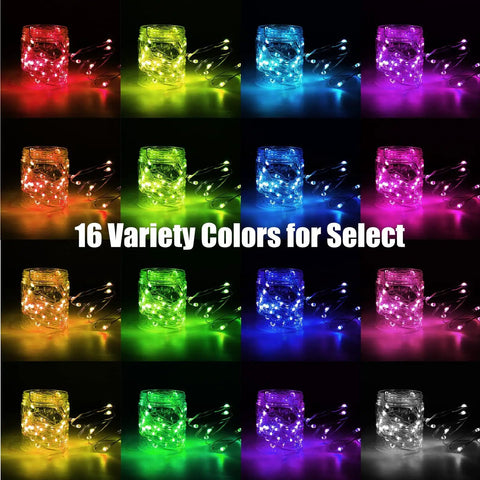 Color Changing Fairy Lights Battery Operated 2 Pack 40Ft Total 120LED Silver Copper Wire RGB String Lights on black background