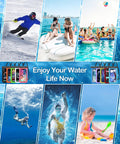 Image showcasing outdoor activities with Five Pack Multicolor Waterproof Phone Pouches With IP68 Dry Bags, Touch Screen Friendly