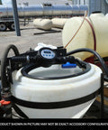 1 Inch Digital Chemical Transfer Meter with Nutating Disc Technology on tank, 2 to 20 GPM flow, rugged polypropylene body outdoors