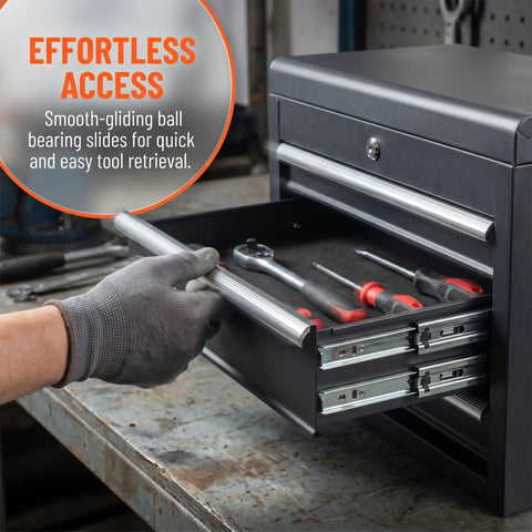 Heavy Duty 24 Inch Portable Metal Tool Box With 5 Lockable Drawers And Top Tray, Black Storage Chest Organizer For Garage Work Or Professional Carpenter Jobs, Super Slick Finished Boss Level Gear Holder With 330 Pound Load Capacity