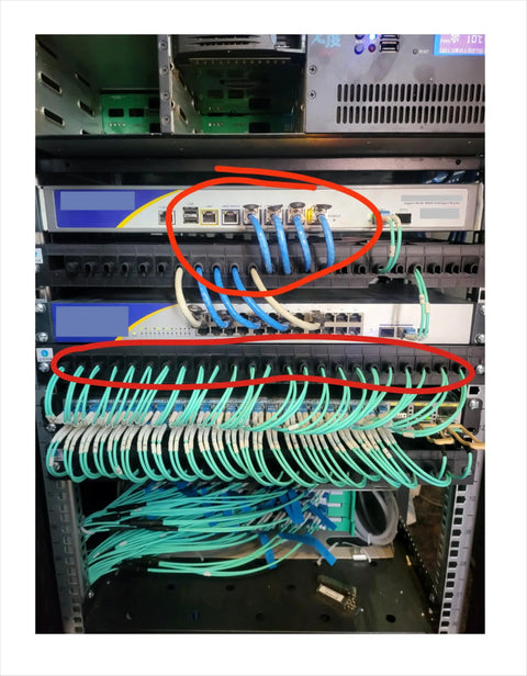 1U 19 Inch Rack Mount Cable Management System with horizontal duct raceway installed in server, organized cables through 24 finger channels, patent pending.