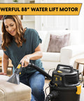 Professional Grade Wet Dry Upholstery Shampoo Vacuum Featuring Remote Control Handle And Six Gallon Tank For Autos Carpets And Furniture Bad Ass Dirt Hog Rig in use on upholstery.
