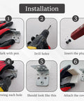 Installation steps for Heavy Duty Stainless Steel L Bracket Pack Of 4 White Shelf Corner Supports with concealed plastic covers.