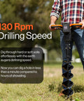 Man using Earth Auger Power Head With Steel 6 Inch By 30 Inch Bit Ultra Duty Cordless Electric for drilling in grass