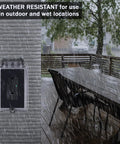 Heavy Duty Black GFCI Outlet 15 Amp Top Shelf GFI Electrical Receptacle in use outdoors during rain.