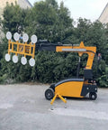 Heavy Duty Electric Glass Vacuum Lifter With Wireless Remote And Suction Cup Hoist For Pro Installers That Pulls Serious Weight And Moves Glass Panels Like A Badass Machine, side view, with suction cups and arm extended.