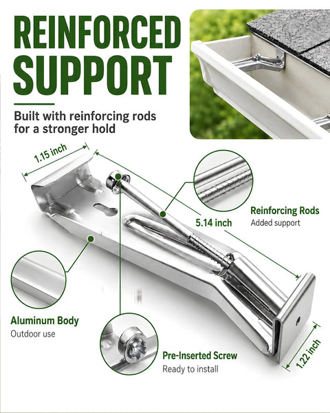 Detailed view of Five Inch Gutter Hangers Kit, 25 Pack Heavy Duty Hidden Brackets With Pre Inserted Screws, Aluminum Gutter Brackets
