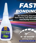 Heavy Duty Shoe Glue For Sole Repair And Waterproof Boot Adhesive With Cyanoacrylate Formula bottle with fast bonding label.