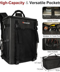 Welding Tools Backpack With Ultra Lightweight Design showing laptop and tools in pockets, durable black nylon material.