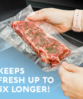 Chamber Vacuum Sealer Bags Heavy Duty BPA Free Pre Cut Pouches For Food Preservation And Freezer Storage with steak inside