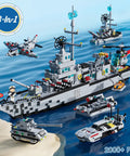Massive 8 In 1 Military Battleship Building Set with 31.5 Inch Navy Warship Model and 2000 Pieces, showcasing cruiser and aircraft