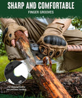 12 Inch Camping Axe And Survival Hatchet With Sheath For Rugged Outdoor Tasks chopping wood, finger grooves visible