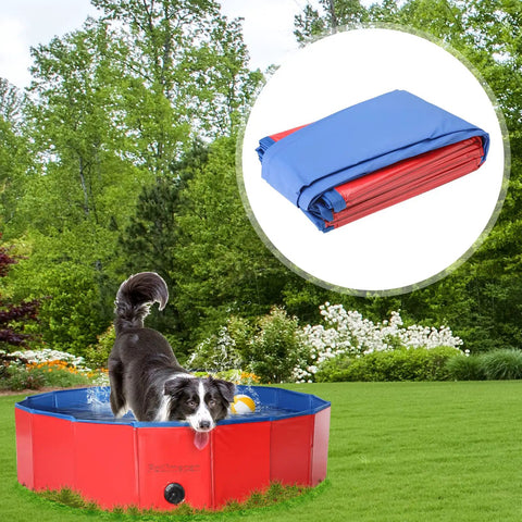 Portable Whelping Pool for Dogs and Pups, Foldable 47 Inch Birthing Pool in red with dog, foldable design inset