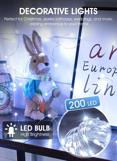 Image of USB Fairy Lights 66 Feet With 200 LEDs Remote Control And Timer Waterproof 8 Modes For Indoor Outdoor Decor Bedroom.