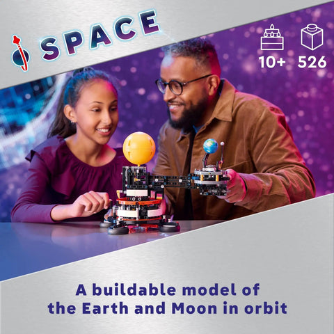 Father and daughter assembling Planet Earth And Moon In Orbit Building Set For Kids 10 Plus An Outer Space STEM Toy