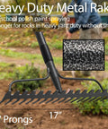 Heavy Duty Metal Garden Rake With 17 Prongs, 17 Inch Wide And 50 Inch Long Handle, Rustproof And Skidproof for yard cleanup