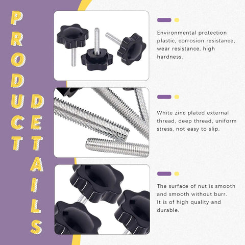 60Pcs M4 X 20 Hex Shaped Star Clamping Knobs Kit With 304 Stainless Steel Hex Nuts and Washers for Machinery Use