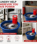 Heavy Duty Portable Washing Machine With Five Gallon Bucket Stand Manual Crank Hand Powered Clothes Washer For Pre Wash Station Outdoor Laundry Rig in a blue bucket outdoors.