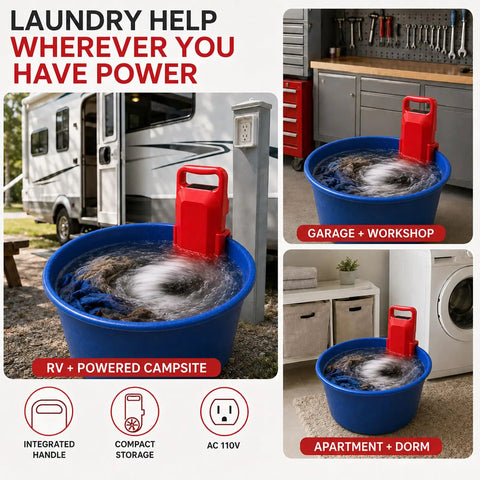 Heavy Duty Portable Washing Machine With Five Gallon Bucket Stand Manual Crank Hand Powered Clothes Washer For Pre Wash Station Outdoor Laundry Rig in a blue bucket outdoors.