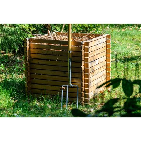 Green Label Larch Wood Composter With Plug In System, Square 79 Cm Per Side, Solid Wood Garden Bin With 420 L Capacity