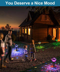 Family walking along a path illuminated by Solar Pathway Lights Outdoor 4 Pack With Auto Color Changing Waterproof Super Bright LED Path Lights For Yard Driveway Walkway Landscape Party Decor Christmas Decoration