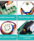 Five 28BYJ-48 stepper motors with ULN2003 driver boards and wiring for Arduino (5V)
