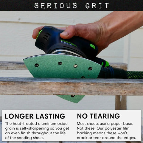 320 Grit 4x6 Delta Sanding Sheets For Festool DTS 400 And Mirka Deos Delta Sanders in use on wood surface
