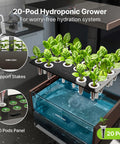 Indoor Hydroponics Growing System Kit With 20 Pod Garden For Homegrown Herbs And Veggies, 10 Liter Water Tank, Black base.