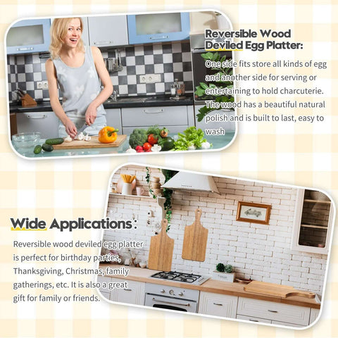 6-piece acacia wood cutting board set with reversible egg platter for chopping and serving