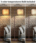Tall Industrial Floor Lamp With LED 9W Bulb Wood Grain Shade Oil Rubbed Bronze Finish Foot Switch 3 Color Temperatures