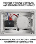 9 Inch In Wall Media Box for device and cable management with customizable knockouts and removable mounting plate in white
