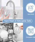 Stainless Steel 6-Wire Whip Attachment for Tilt-Head Stand Mixers Replacement K45SS Compatible, shown hand washing and dishwasher safe
