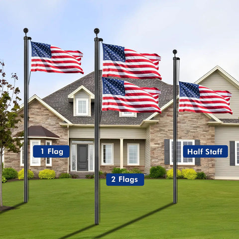 Flagpole Pro Grade Heavy Duty Hardware Repair Kit With 50 Ft Halyard Rope 3 Inch Gold Ball Topper 6 Inch Zinc Alloy Cleat Four Metal Swivel Snap Clips And Aluminum Flagpole Truck For 2 Inch Diameter Poles for 1, 2 flags, half-staff