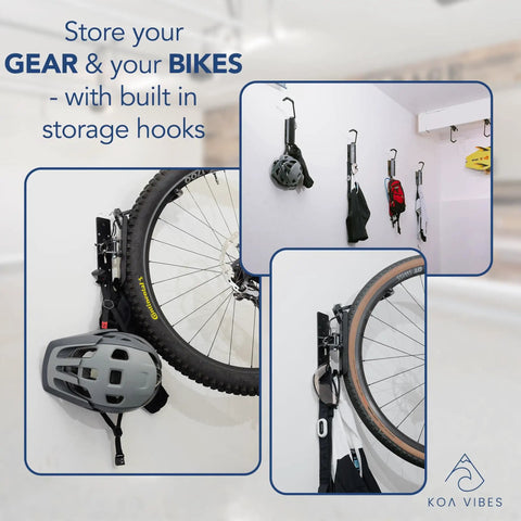 Swivel Bike Wall And Ceiling Mount With Gear Hooks For Garage Storage, Heavy Duty Bike Rack That Holds Road Mountain E Bike And More Up To 60 Lbs, Vertical Or Ceiling Mount, Space Saving Organizer