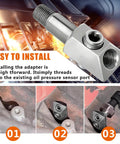 Oil Pressure Sensor Thread Adapter 1/8-27 NPT Port Plug for GM Chevy Small Block 305 350 Engines shown with installation steps