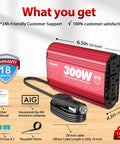 300W Pure Sine Wave Car Power Inverter with PD 30W Type C, QC 3.0 USB, dual USB ports, two AC outlets, accessories included