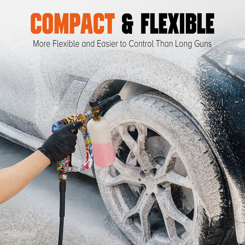 Person using Beast Mode 4000 PSI Pressure Washer Gun With M22 14mm And Three Eighth Inch Connectors Car Wash Kit for foam detailing