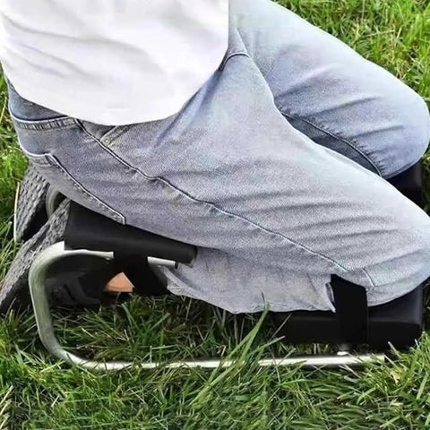 Person using Set Of 2 Knee Seats For Gardening, Strap On Kneeling Pads For One Leg Support on grass